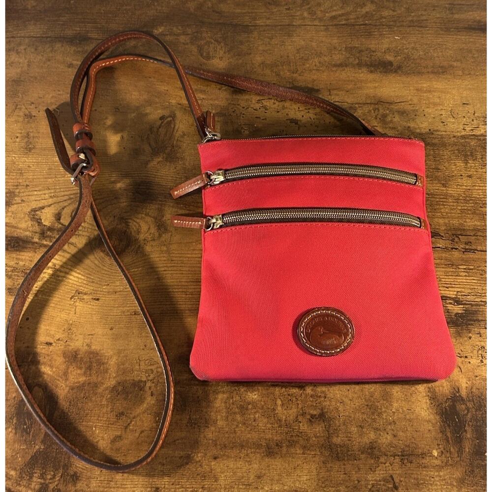 Dooney & Bourke Nylon North South Triple Zip Crossbody Bag Red Adjustable Strap